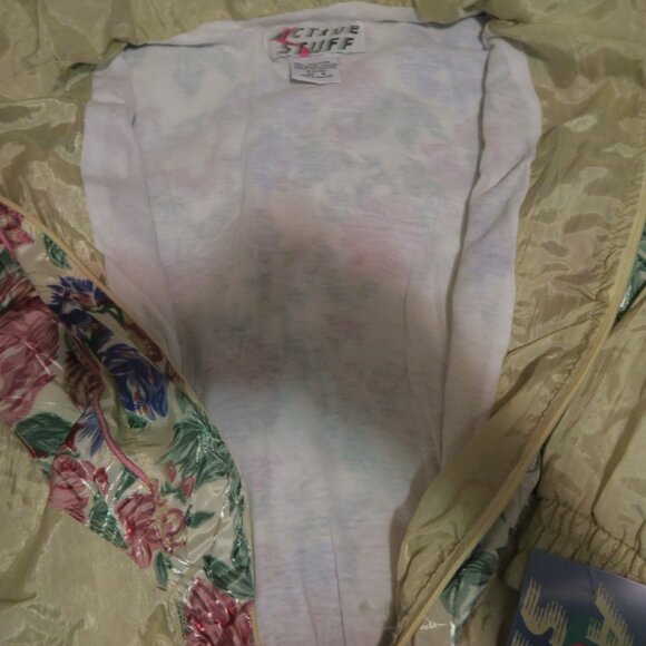 VTG 90s Active Stuff Track Jacket Windbreaker Floral Zip Size Medium Ivory Multi - Picture 5 of 7